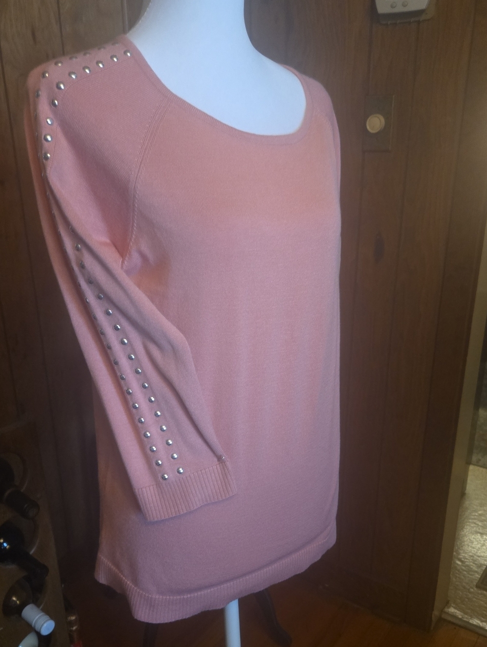 Zac & Rachel Pink Scoop-Neck Sweater with Silver Studs